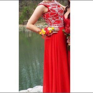 Red beaded prom dress